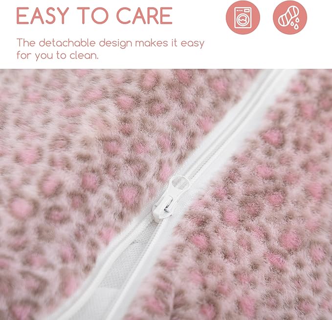 Hollypet Cat Bed Fluffy Plush Mutifuctional Double-Layer Soft Pet Couch Orthopedic Sofa Nest Beds for Small Cats and Dogs, Pink Leopard (21x15x8 inch)