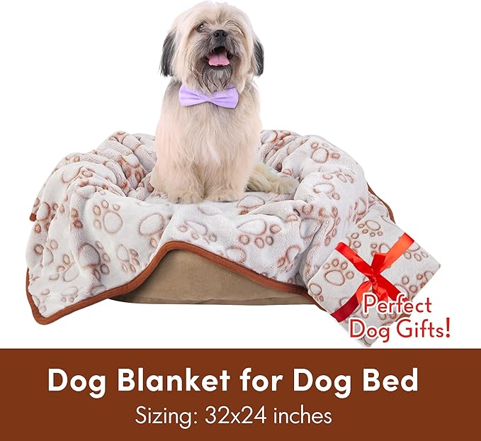 Stuffed Brown Small Premium Soft Dog Blanket, with Flannel Cute Paw Print, 24 * 32 inches, Newborn Cat Blanket Puppy Pads Supplies Dog Products Stuff Essentials