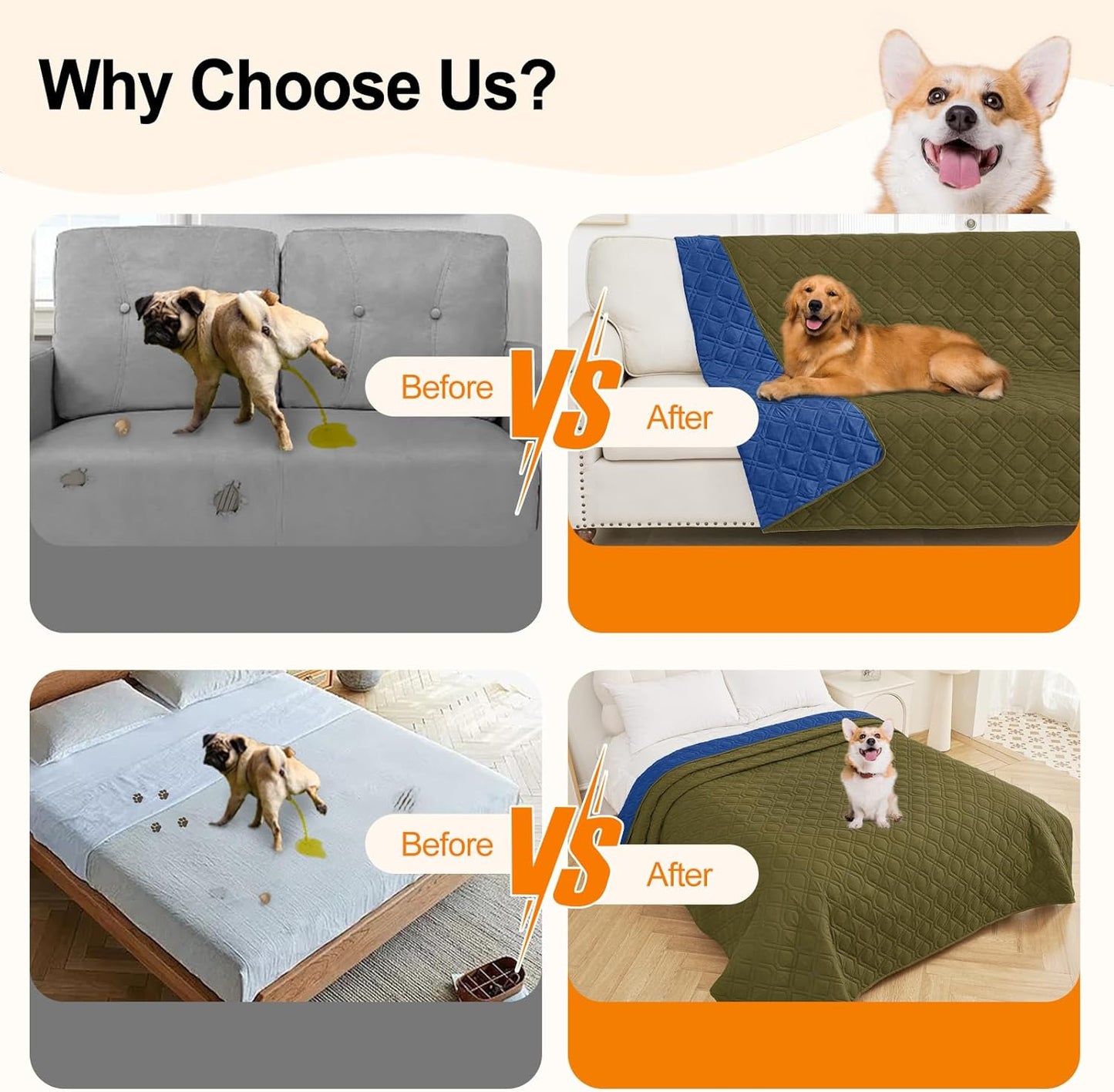 Smiry Waterproof Dog Blanket, 82x102 Inch Soft Pet Bed Cover Reversible, Washable Sofa Couch Furniture Protector for Small Medium Large Dog Puppy Cat, Geometric, Green/Navy