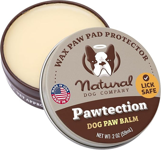 Natural Dog Company PawTection Balm 2 oz Tin – Wax-Based Paw Protector Stick with Shea Butter & Calendula – Shields Paws from Snow, Ice, Salt, Hot Pavement & Rough Terrain – Lick-Safe, All Breeds