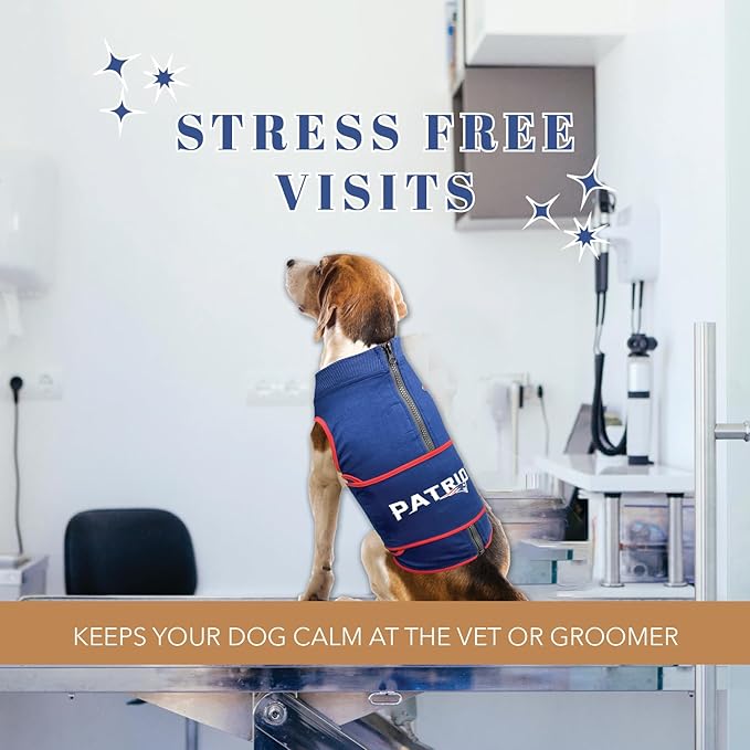 NFL New England Patriots Dog Anxiety Shirt Calming Soothing Solution Vest for Dogs Cats with Anxiety, Fears, Fireworks, Loud Noises, Dark, Lonely Keeps Dogs Calm Feeling Safe, Relaxing Jacket, Medium