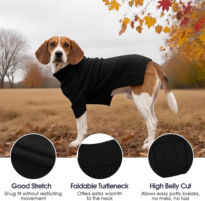 IECOii XL Dog Sweater,Winter Doggy Clothes for Large Dogs Girl Boy,Warm Pullover Soft Dog Sweater Turtleneck,Lightweight & Good Stretch for Active Dogs Like Beagle,Border Collie (Black,XLarge)