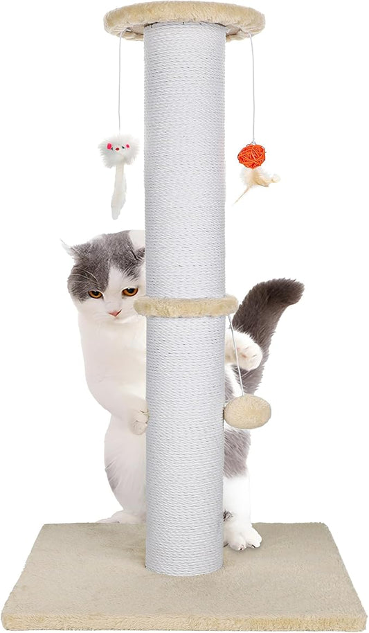 36.5 Inch Cat Scratching Post Heavy Duty Cat Scratch Post Handmade Cotton Rope with Hanging Toys for Ultimate Cat Fun(Beige)