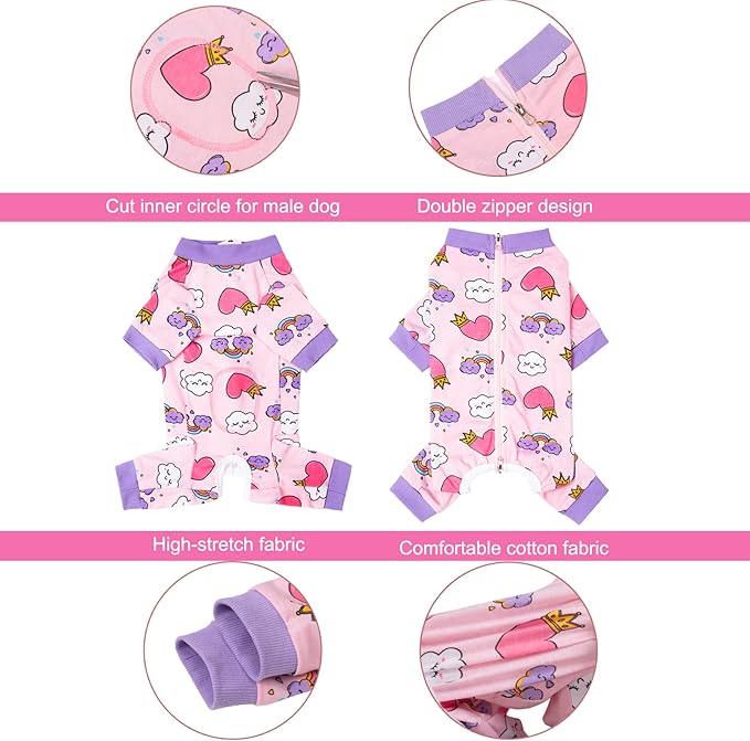 Dog Recovery Suit for Small Medium Large Dogs, Pet Onesie After Surgery Comfort Dog Bodysuit Anti Licking (X-Large, Pink Heart)