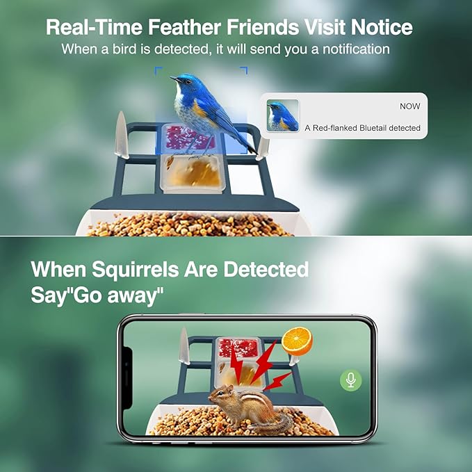 Smart Bird Feeder with Camera,AI Identify Species,Bird House with Solar Powered,Instant Arrival Alerts,2K HD Capture Video Live View,Gift for Birds Lover (Indigo Blue)