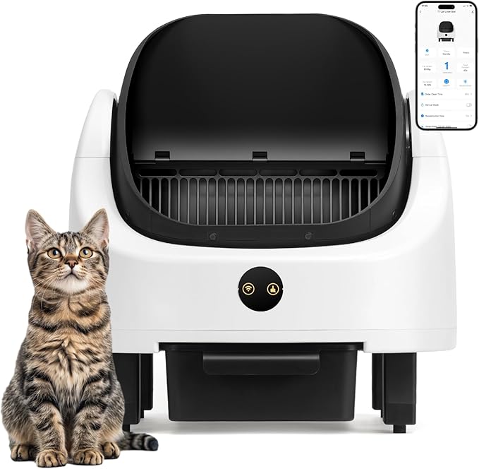 Self Cleaning Litter Box,Open Top Design Automatic Cat Litter Box Self Cleaning for Multiple Cats with App Control Safety Protection,Black