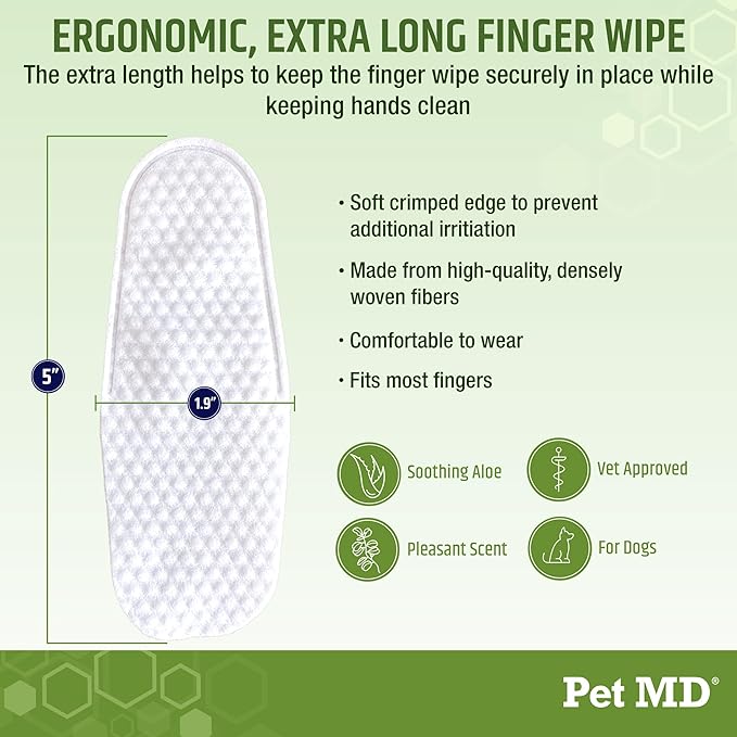 Pet MD Ear Finger Wipes for Dogs - Extra-Coverage and Large Design - with Eucalyptus and Aloe Vera for Dogs - Pet Ear Cleaning Finger Wipes & Puppy Ear Cleaner - 50ct