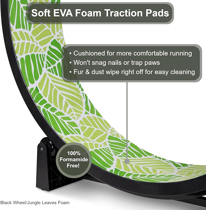 One Fast Cat - Cat Exercise Wheel - Gen. 7 - Safe 48" Diameter - Made in The USA - Black Wheel with Jungle Leaves Foam Traction Pads and Solid Black Inline Wheels