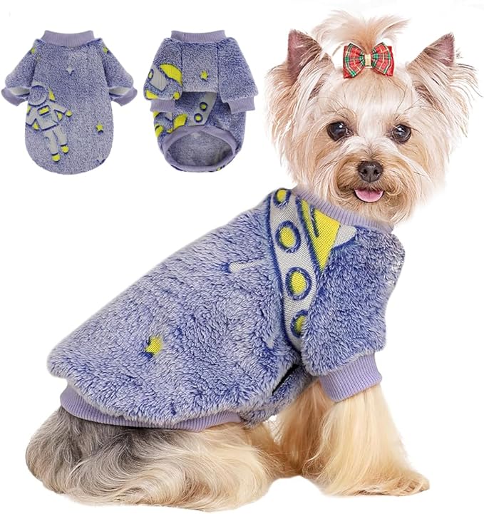 Dog Sweater Glow in The Dark Girl Pink Small Fleece Clothes Winter Soft Thickening Warm Puppy for Dogs Boy Teacup Yorkie Chihuahua (S,Blue)