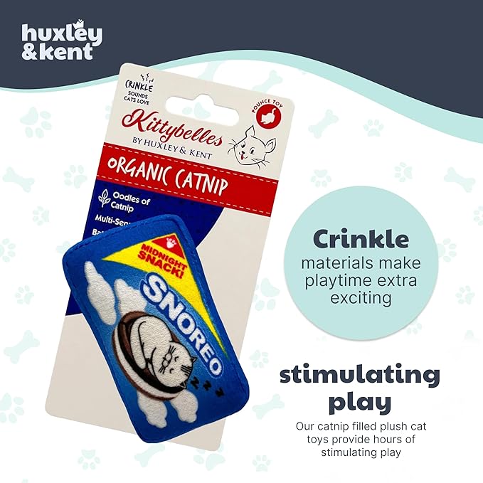 Huxley & Kent Plush Cat Toy - Interactive Catnip Toy for Cats & Kittens - Soft with Crinkle & Catnip - Fun Indoor Play - Snoreo Cookies