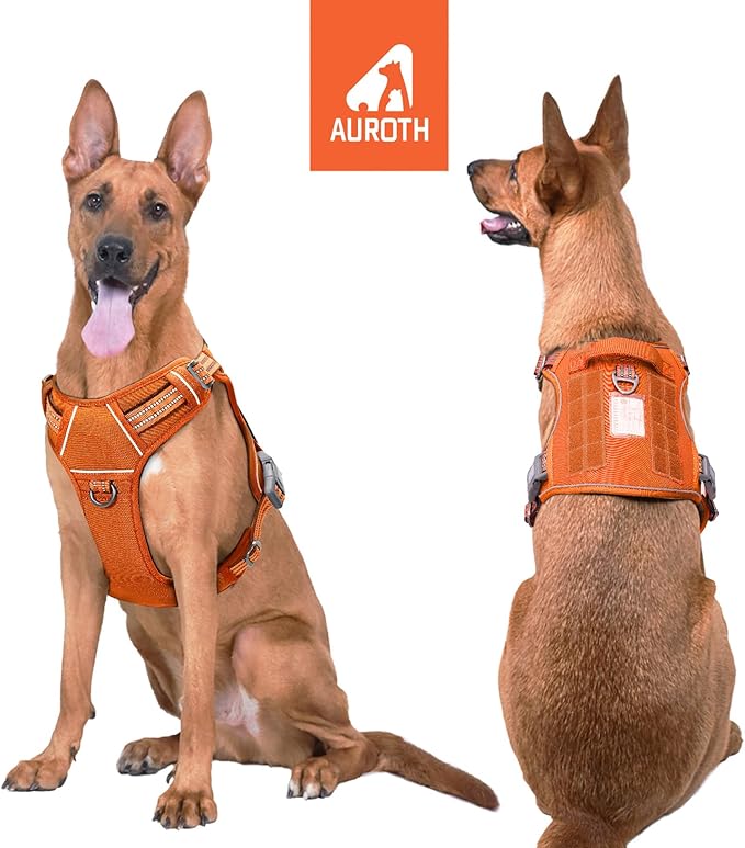 AUROTH Tactical Dog Harness for Large Dogs No Pull Adjustable Pet Harness Reflective K9 Working Training Easy Control Pet Vest Military Service Dog Harnesses Orange L