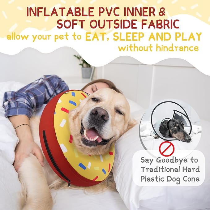 Supet Inflatable Dog Cone Collar Alternative After Surgery, Doggie Neck Donut Collar Recovery E Collar, Soft Dog Cone for Small Medium Large Dogs