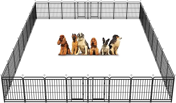 Dog Playpen Outdoor 32 Piece Panels Heavy Duty Dog Fence 40" Height with Thick Pipe Anti-Rust with Doors Portable for RV Camping Yard, Total 71FT, 406 Sq.ft, Snowy Black
