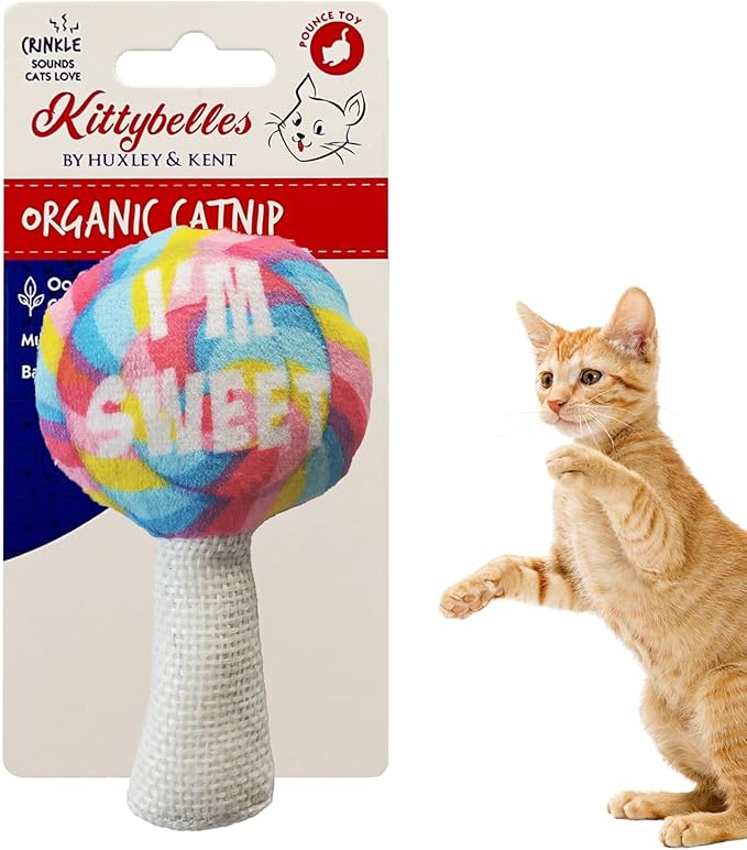 Huxley & Kent Plush Cat Toy - Interactive Catnip Toy for Cats & Kittens - Soft with Crinkle & Catnip - Fun Indoor Play - I'm Sweet Lollipop