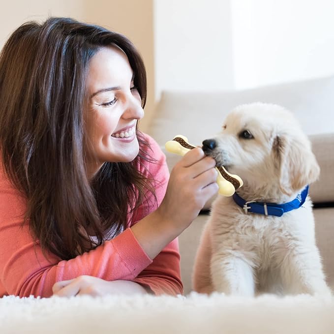 Sosation Bones Shaped Dog Toys for Aggressive Chewers, 2 Pack Dog Chew Toys Puppy Teething Nylon Beef Flavor for Large/Medium/Small Puppies Breeds(Curved Bone,Large, Small)