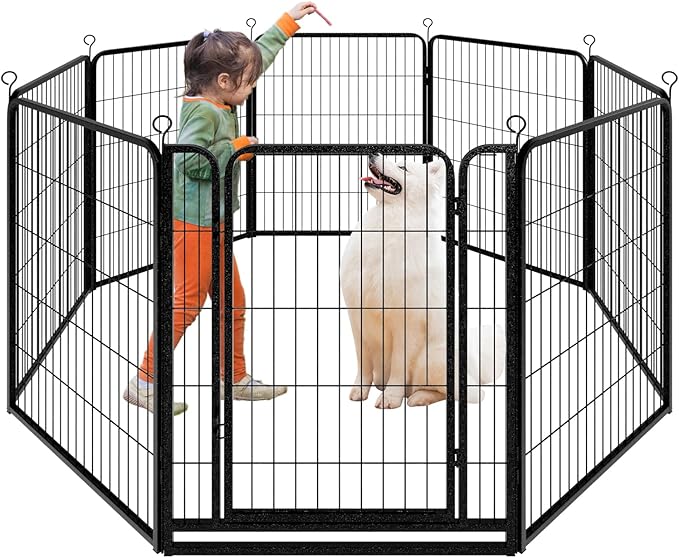 Dog Playpen Outdoor Extra Wide 8 Piece Panels Heavy Duty Dog Fence 40" Height Anti-Rust with Doors Portable for RV Camping Yard, Total 21FT, 35 Sq.ft, Snowy Black