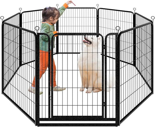 Dog Playpen Outdoor Extra Wide 8 Piece Panels Heavy Duty Dog Fence 40" Height Anti-Rust with Doors Portable for RV Camping Yard, Total 21FT, 35 Sq.ft, Snowy Black