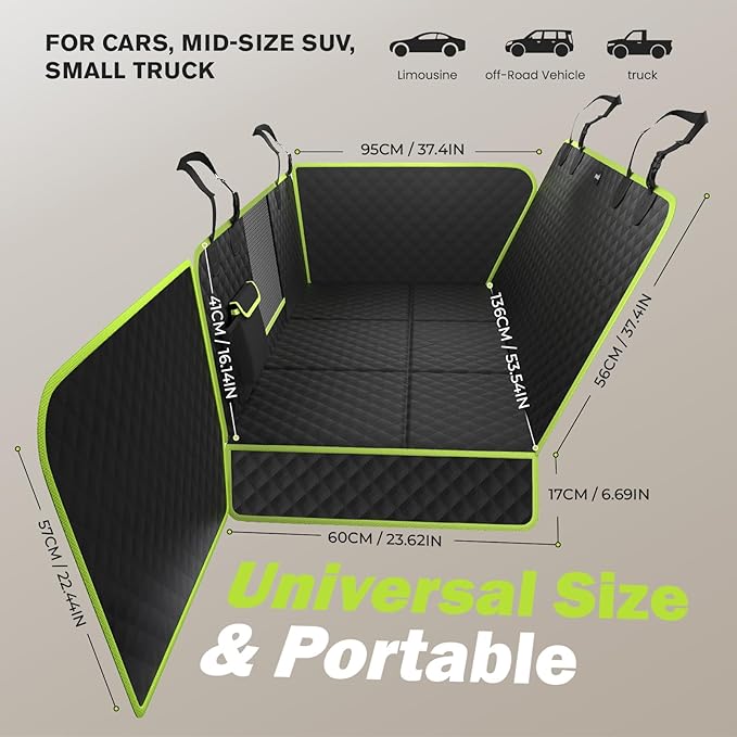 Dog Car Seat Cover for Back Seat, Waterproof & Scratch-Resistant Leather Fabric Back Seat Extender for Dogs, Car Window Fixing for Maximum Car Protection, Support to 330 lbs, for Cars/SUV/Trucks