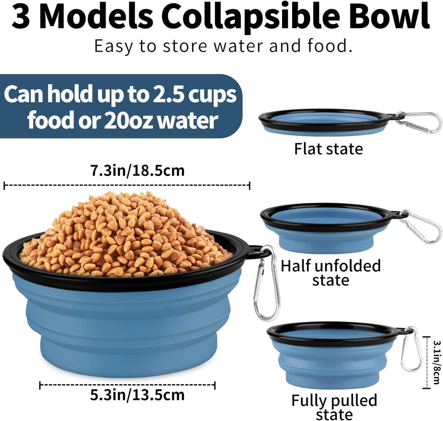 Collapsible Dog Bowl, Lightweight and Portable, Ideal for Outdoor, Camping, Hiking, Suitable for Dogs