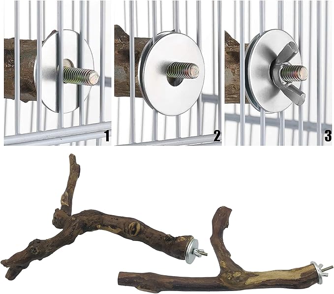 Allazone 2 PCS Natural Grape Stick Fork Bird Perch Bird Standing Stick Chewing Bird Toys Natural Grapevine Bird Cage Perch for Parrot Cages Toy for Cockatiels, Parakeets, Finches