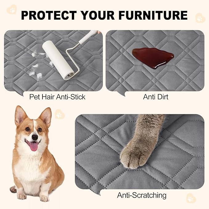 Smiry Waterproof Dog Blanket, 52x82 Inch Soft Pet Bed Cover Reversible, Washable Sofa Couch Furniture Protector for Small Medium Large Dog Puppy Cat, Geometric, Grey/Light Grey