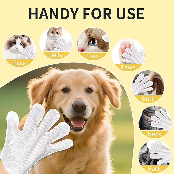 MIOSSZI 40 pcs Pet Gloves Wipes for Dogs & Cats Wipes Cleaning Deodorizing, Hypoallergenic, No-Rinse Pet Grooming Wipes Unscented Extra Thick Bathing Wipes for Pet Dry Cleaning Daily Care and Travel