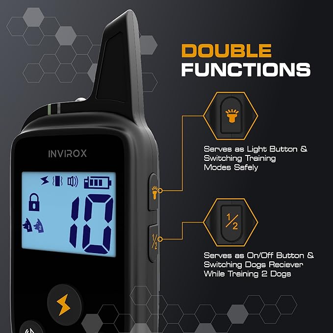 INVIROX Dog Training Collar [2025 Edition] 123 Levels Dog Training Collar with Remote 1100yd Range E Collar for Dogs Training 100% Waterproof Rechargeable, Manual Bark Collar for Large Dog
