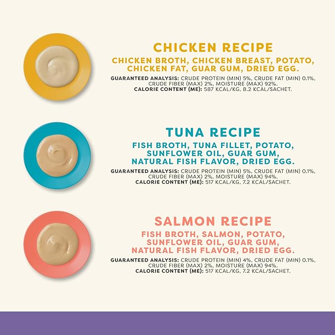 Applaws Lickable Cat Treats, Natural Grain-Free Purée, Made with Limited and Natural Ingredients, Variety Pack with Chicken, Tuna & Salmon Squeeze Up Treats (50 x 0.5oz Sachet Tub)