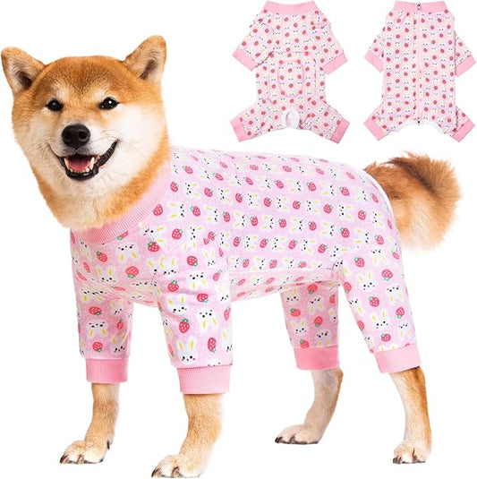Dog Recovery Suit for Small Medium Large Dogs, Pet Onesie After Surgery Comfort Dog Bodysuit Anti Licking (3X-Large, Pink Bunny)