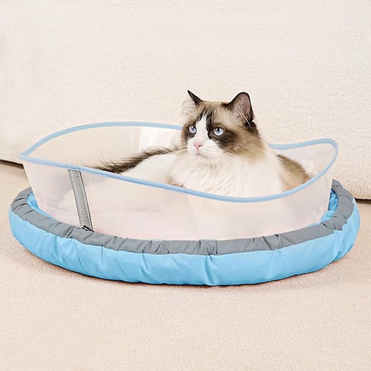 Cat Bed Kitten Bed, Round Donut Pet Bed Gift for Cats, Puppy, Small Dog, Calming Fluffy Cat Couch Sofa with Hard Protective Shieldfor Indoor Outdoor (Blue，21 Inches)