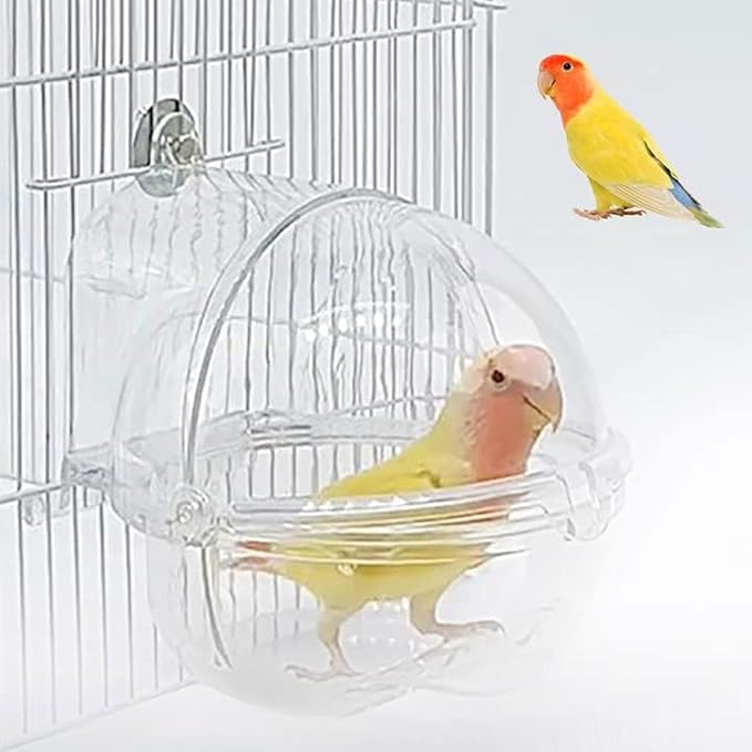 Bird Bath Box for Cage, Parrot Hanging Planet Bathtub No-Leakage Transparent Omnidirectional Observation Tub Shower Box Birds Cage Accessory for Canary Parrot Crested Cockatiel Lovebird