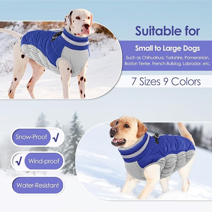 AOFITEE Dog Coat, Warm Dog Winter Coat for Small Dogs, Reflective Turtleneck Dogs Jacket with Harness Built in, Waterproof Windproof Pet Fleece Vest Snow Jacket for Cold Weather, Blue S