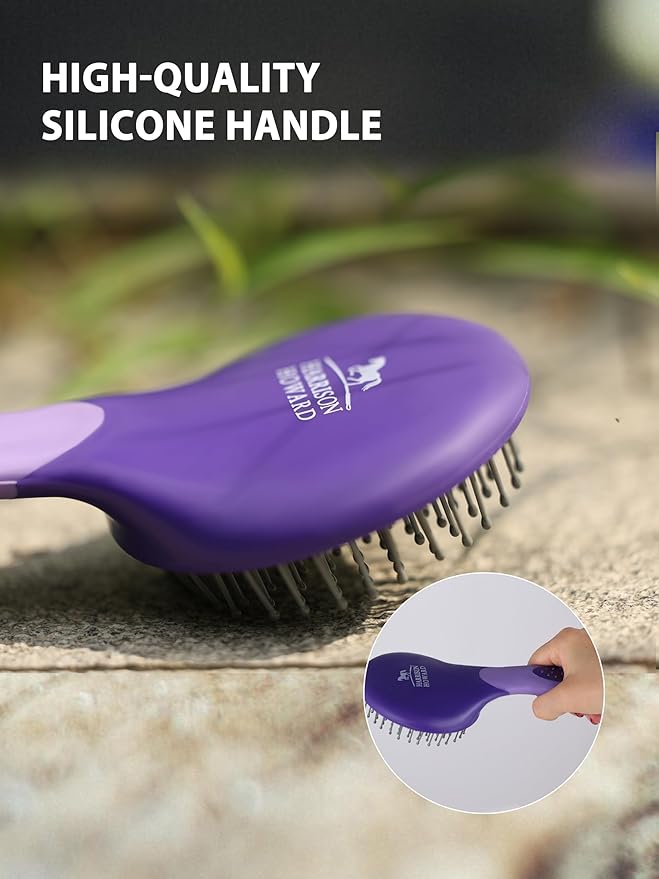 Harrison Howard Horse Grooming Brushes Kit 7 pieces with Organizer Tote Equine Care Series Horse Brush Sets Purple