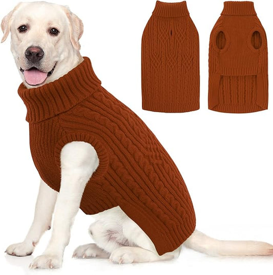 AOFITEE Large Dog Sweater, Turtleneck XXL Dog Sweater for Fall, Stretchy Knitwear Christmas Dogs Sweaters, Knitted Pullover with Harness Hole for Pitbull, Golden Retriever, Labrador Brickred 2XL