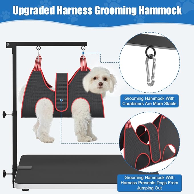 Dog Grooming Arm with Clamp,35" Pet Grooming Hammock Table Arm with Adjustable No Sit Haunch Holders,Dog Grooming Table Stand for Foldable at Home with Loop Noose for Small Dogs and Medium Pets
