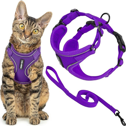 Best Pet Supplies Voyager Escape Proof Cat Harness and Leash Set with Reflective Stitching, Neoprene Handle 5ft - Supports Small, Medium and Large Cats, Kittens - Purple, M (Chest: 16.5-19.5")