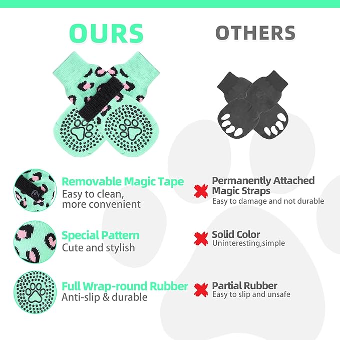 KOOLTAIL Dog Socks for Hot/Cold Pavement to Prevent Licking Paws,Dog Boots&Paw Protector for Hardwood Floors Anti Slip,Traction Control No Twist Grip Booties for Small Medium Large Senior Dogs SM