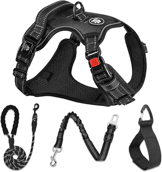 NESTROAD No Pull Dog Harness,Adjustable Oxford Dog Vest Harness with Leash,Reflective No-Choke Pet Harness with Easy Control Soft Handle for Large Dogs(Large,Black)