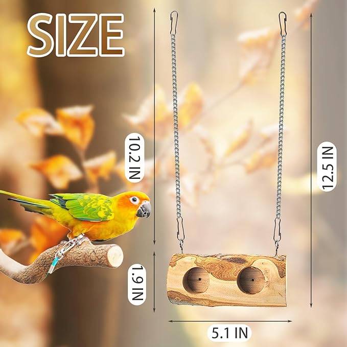 Natural Parakeet Swing Perch,Wood Bird Swing for Parakeets Hanging Birdcage Toy for Standing and Pecking,Sturdy Parrot Relieve Boredom Toys for Cockatiel Conure Canary Lovebird Finch