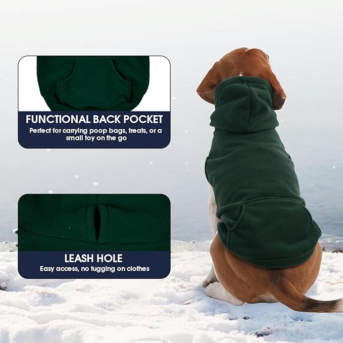 IECOii Dog Hoodie for Medium Dogs, Warm Fleece Dog Hoodies Sweater with Leash Hole and Pocket, Cozy Dogs Cold Weather Coat for Fall Winter Hooded Sweatshirt Vest for French Bulldog, Green, L