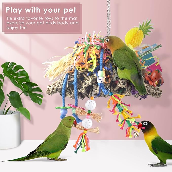 KATUMO Seagrass Basket Bird Toy with Array of Chewable Parrot Foraging Toys for Small Medium Parrot Birds