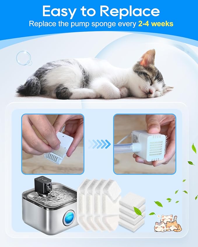 Cat Water Fountain filter Replacement Compatible with Speedeer Wireless Cat Water Fountain Stainless Steel Filters 135oz/4L ZTI0506, Multi-Layer Filtration System, 8+8 Pack