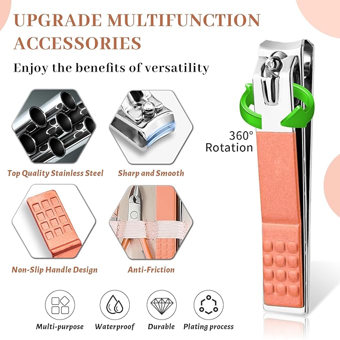 Manicure Set Nail Clipper Set Men Women 12 in 1 Nail Care Kit with Portable Case Travel Manicure Pedicure Tools Grooming Kit Beauty Salon(Rose Gold)