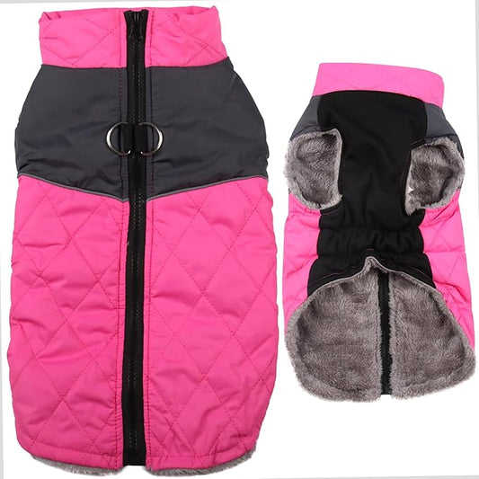 Warm Fleece Dog Coats for Small Dogs,D-Rings Waterproof Puppy Jacket for Cold Winter,Pink M