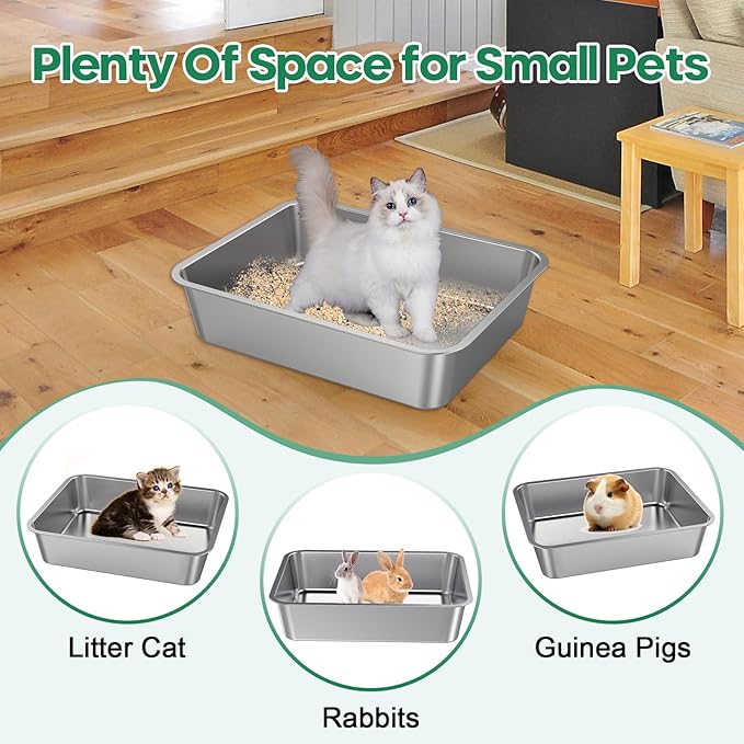 Stainless Steel Cat Litter Box,Metal Kitten Litter Pan, 4" Height Litter Box for Small Animals Cats Kitty,Rabbits Toilet Indoor Litter Tray, Easy Clean, Non Stick, No Smell