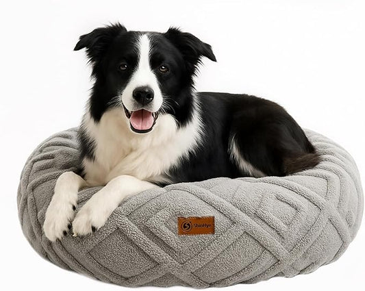 ShinHye Cat Bed - Washable Donut Bed for Cats and Small Dogs, Calming Round Pet Bed with Non-Slip Bottom, Indoor Comfort for Puppy & Kitten(LX-Grey-32x32)