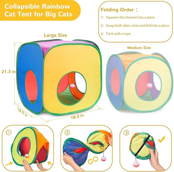 Retro Shaw 33Pcs Cat Toys for Large Cats, Interactive Kitten Toys for Indoor Cats Kitty with Collapsible Game Tunnel Tube Tent Feather Wand Teaser Bell Fuzzy Ball Springs Mouse Toys