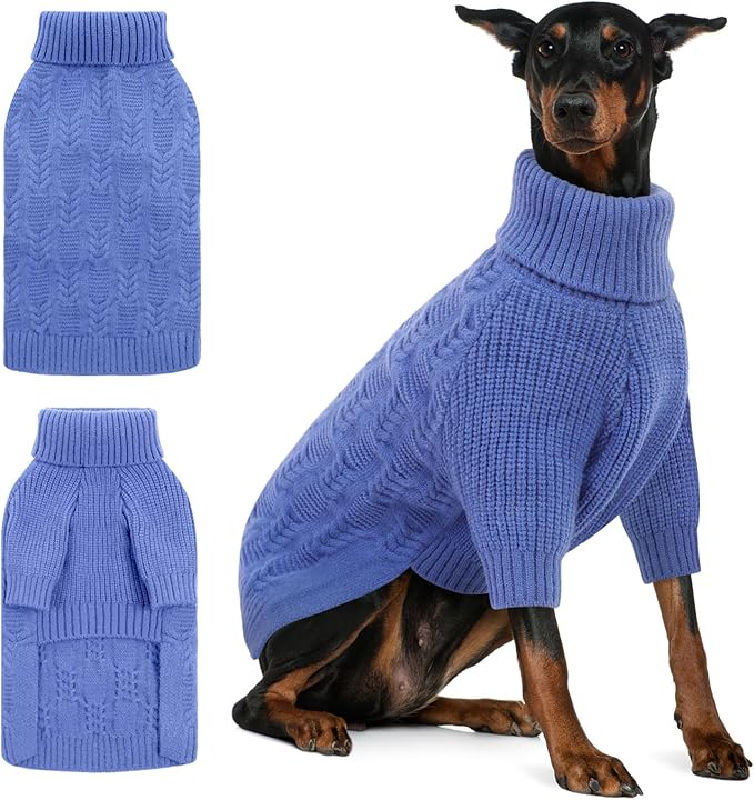 ASENKU XXXL Dog Sweaters for Large Dog Girls Boys, Pullover Turtleneck Knitted Big DoggieSweatershirt for Female Male, Doberman Great Dane Sweater for Extra-Large Breed Dogs, Blue 3XL