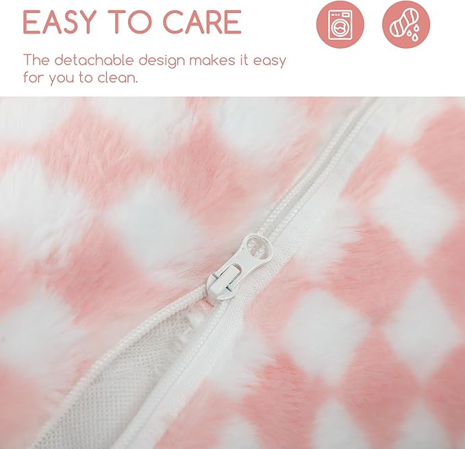 Hollypet Cat Bed Fluffy Plush Mutifuctional Double-Layer Soft Pet Couch Orthopedic Sofa Nest Beds for Small Cats and Dogs, Pink and White (25x20x13 inch)