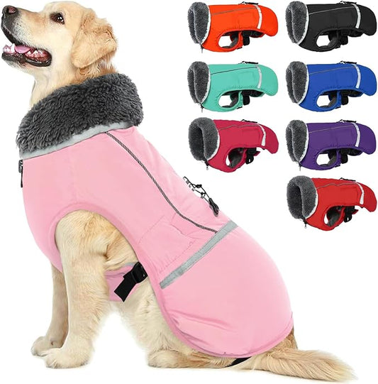 QBLEEV Warm Dog Coat Reflective Dog Jacket, Waterproof Dog Winter Coat Turtleneck Dog Clothes for Cold Weather, Thick Fleece Dog Snowsuit Christmas Dog Vest Pet Apparel for Small Medium Large Dogs 3XL